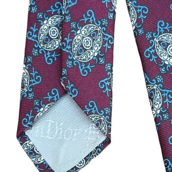 Christian Dior Men's Tie Necktie Designer 100% Silk Burgundy Cream Blue Paisley - Picture 5 of 9